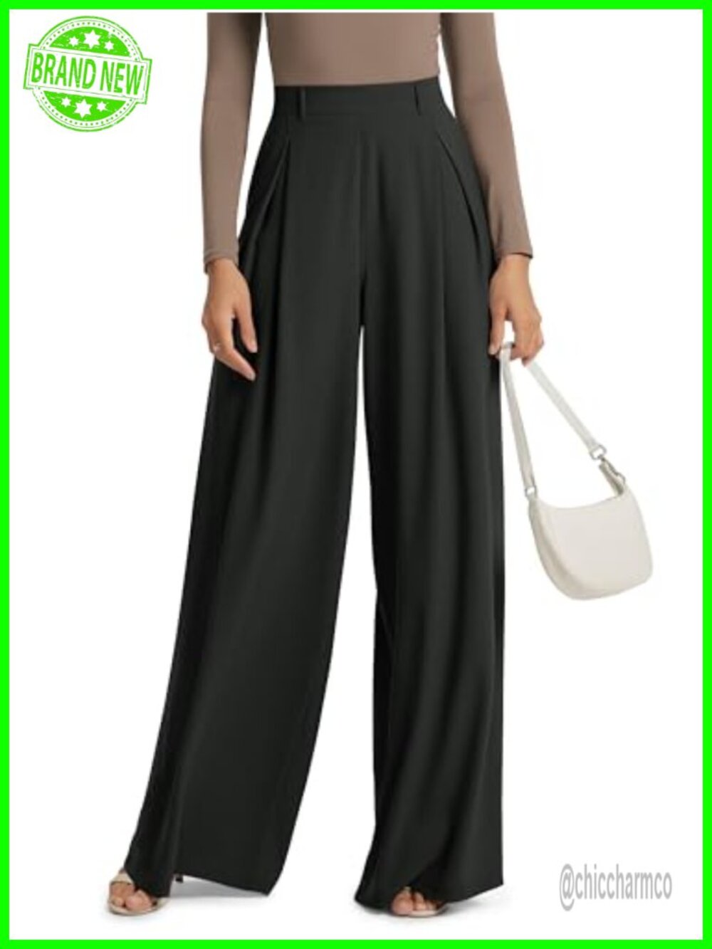 Pleated Extra Wide Leg Pants High Waist Trouser with Pockets